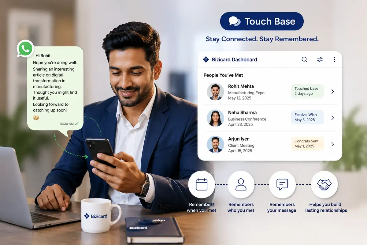Two professionals sharing a business card